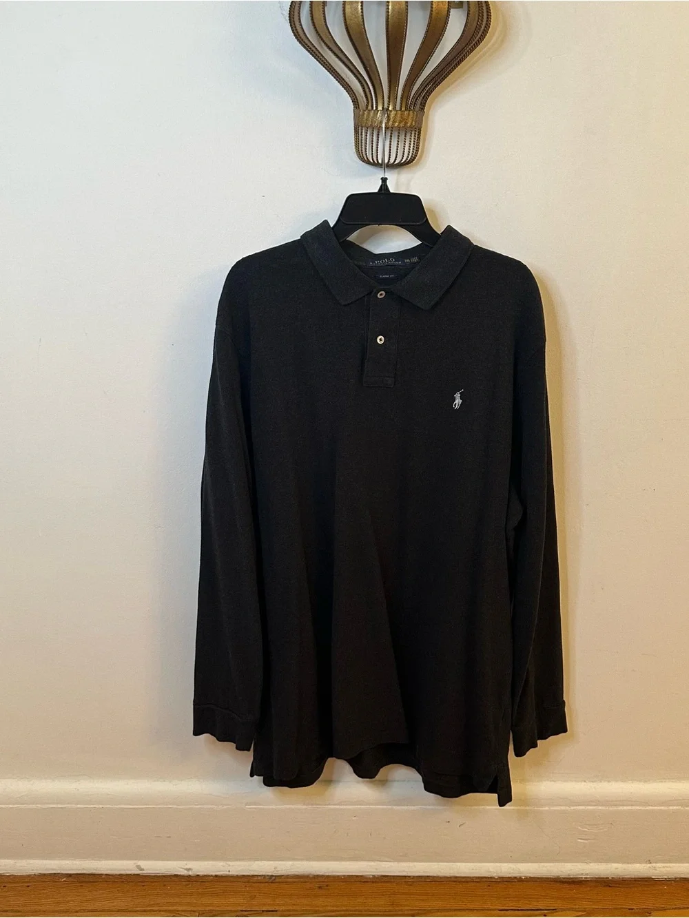 Polo Ralph Lauren Long Sleeve Gray Henley Polo White Pony Size XXL Preppy Casual